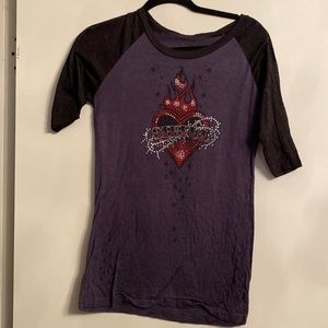 Sinful rhinestone shirt sleeve to the elbow